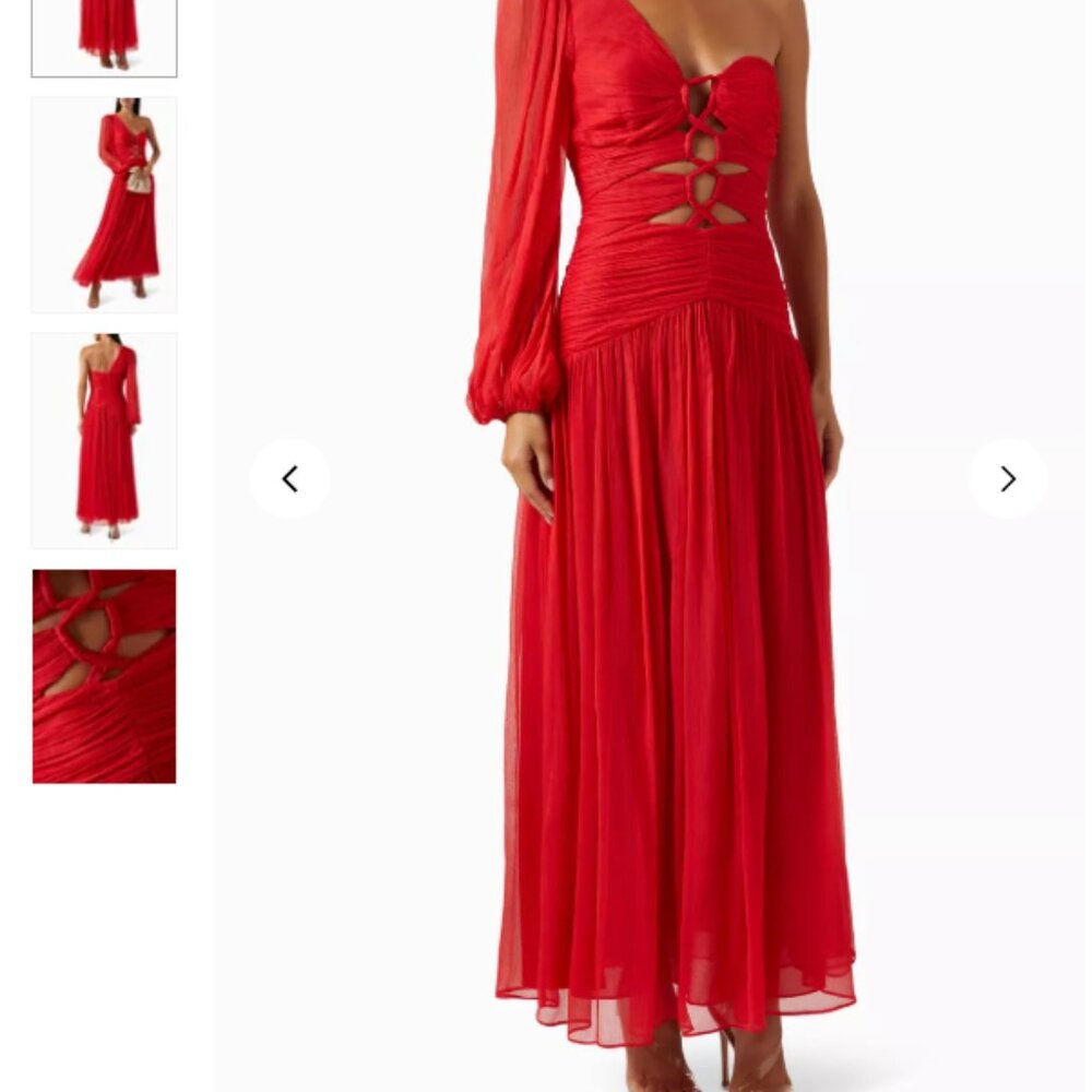 Shona Joy Margot Long Sleeve One Shoulder Lace Up Maxi Dress